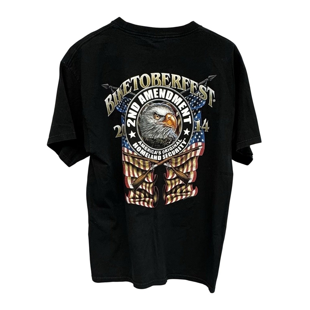 2014 BIKETOBERFEST Motorcycle Rally T-Shirt 2nd Amendment Eagle Flag Gun M/L